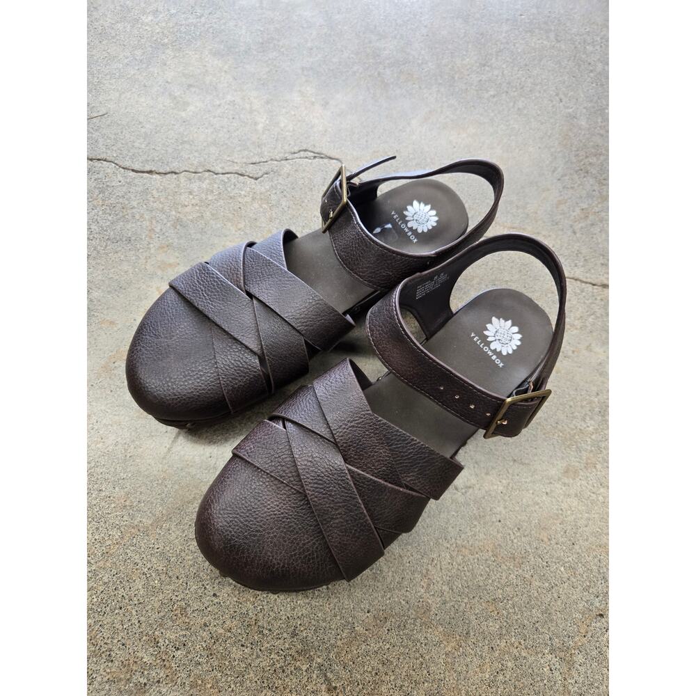 Yellow Box Rethel Brown Platform Clog Sandals Studded Cross Strap Lug Sole 8.5